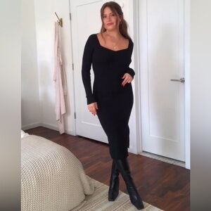 THE DROP black ribbed long sleeve dress